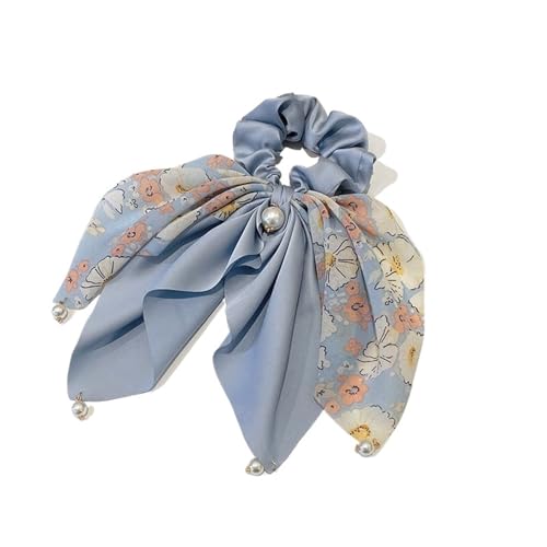 Haarband Damen 5 Stück Damen Schleife Haarseil Chiffon Blumendruck Süßes elastisches Haarband Pferdeschwanzhalter Gummi for Haargummis Haarschmuck(Color4) von XIUsheUA