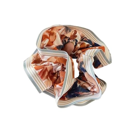 Haarband Damen 5 Stücke Frau Temperament Blumen Scrunchie Frauen Mädchen Elastischer Druck Pferdeschwanz Haarring(Orange) von XIUsheUA