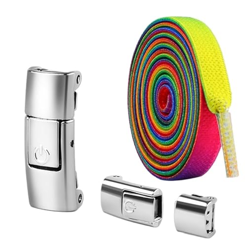 XIUsheUA 8 mm Schnürsenkel Press Lock ohne Bänder elastische Sneaker Kinder Erwachsene verbreiterte flache for Schuhe für Trainer, Freizeitschuhe(Rainbow) von XIUsheUA