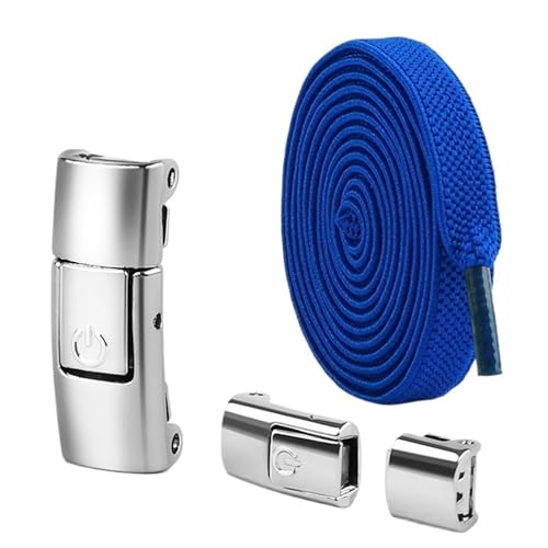 XIUsheUA 8 mm Schnürsenkel Press Lock ohne Bänder elastische Sneaker Kinder Erwachsene verbreiterte flache for Schuhe für Trainer, Freizeitschuhe(Roylal Blue) von XIUsheUA