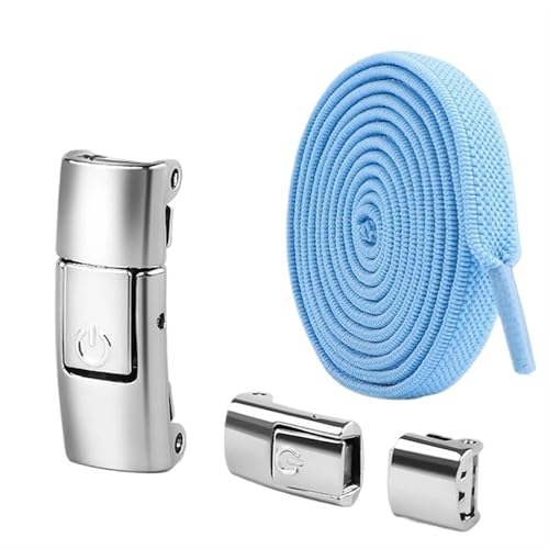 XIUsheUA 8 mm Schnürsenkel Press Lock ohne Bänder elastische Sneaker Kinder Erwachsene verbreiterte flache for Schuhe für Trainer, Freizeitschuhe(Sky Blue) von XIUsheUA