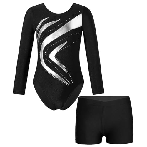 XIUsheUA Turnanzug Mädchen Kurzarm Gymnastikanzug Body Langarm Dancewear Sets Ballett Outfit for Mädchen Eiskunstlauf Overall(Silver,14Y) von XIUsheUA