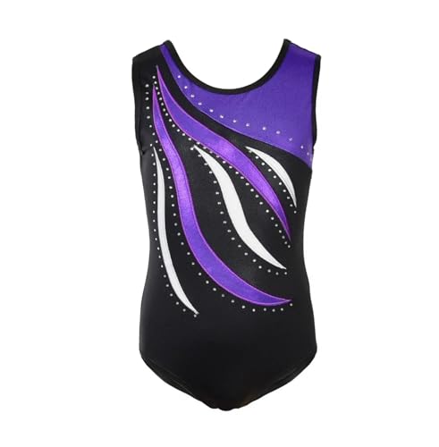 XIUsheUA Turnanzug Mädchen Kurzarm Lila Ballett Tanz Gymnastik Tanzbekleidung Jumpsuit for Mädchen Ärmellos Glänzend Strass Metallic Eislaufen Bodysuit Gymnastikanzug(PURPLE,4-5Y) von XIUsheUA