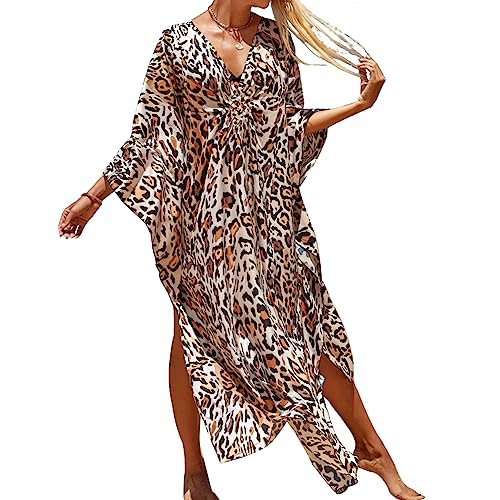 XIVISTO Damen Kaftan Kleider Maxi Lange Boho Lose Strandkleid Strandponcho Sommer V-Ausschnitt Freizeitkleid Bikini Cover Ups von XIVISTO