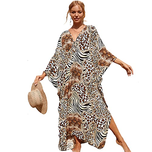 XIVISTO Damen Kaftan Kleider Maxi Lange Boho Lose Strandkleid Strandponcho Sommer V-Ausschnitt Freizeitkleid Bikini Cover Ups von XIVISTO