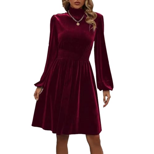 XIVISTO Damen Partykleid Vintage Cocktailkleid Lange Ärmel Elegant Hohe Taille Abendkleid Hochzeit Festlich Kleider für Herbst Winter von XIVISTO