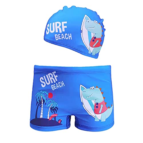 XIVISTO Kinder Badehose Jungen Uv-Schutz Badeshorts und Badekappe Sommer Schnelltrocknend 3D Schwimmanzug Strand Shorts 3-12 Jahre von XIVISTO