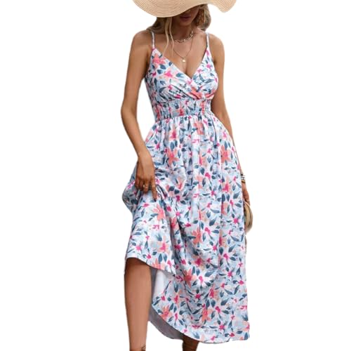 XIVISTO Lang Sommerkleid Damen V-Ausschnitt Boho Trägerkleid Freizeitkleid Blumendruck Kleider Hohe Taille Swing Urlaubs Strandkleid mit Verstellbarer Schultergurt XIVISTO Lang Sommerkleid Damen V-Ausschnitt Boho Trägerkleid Freizeitkleid Blumendruck Kleider Hohe Taille Swing Urlaubs Strandkleid mit Verstellbarer Schultergurt von XIVISTO