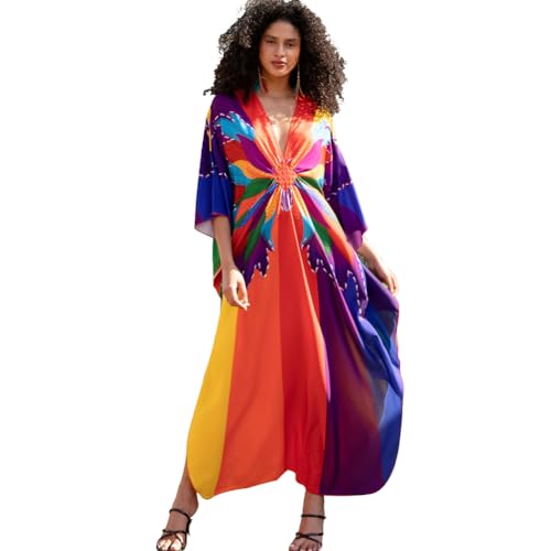XIVISTO Lange Kaftan Damen Strandkleider Sommer Bikini Cover Up Lose Bohemian Maxikleid Loungewear für Urlaub und Strand von XIVISTO
