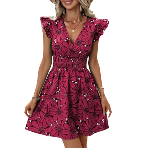 XIVISTO Sommerkleid Damen Elegant Blumenkleider Bohemian Strandkleid Rüschen Ärmel Mini Kleid A-Linie Freizeitkleid Swing mit V-Ausschnitt XIVISTO Sommerkleid Damen Elegant Blumenkleider Bohemian Strandkleid Rüschen Ärmel Mini Kleid A-Linie Freizeitkleid Swing mit V-Ausschnitt von XIVISTO