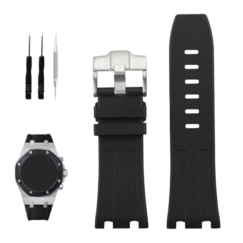 XIW Armband Compatible for 28mm Audemars Piguet AP Royal Oak Offshore Watch (Silver Buckle) von XIW