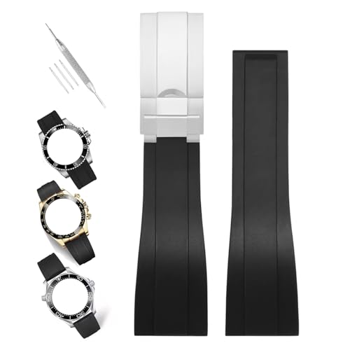 XIW Armband Compatible for Rolex Submariner Ghost Daytona (Black Band Silver Buckle) von XIW
