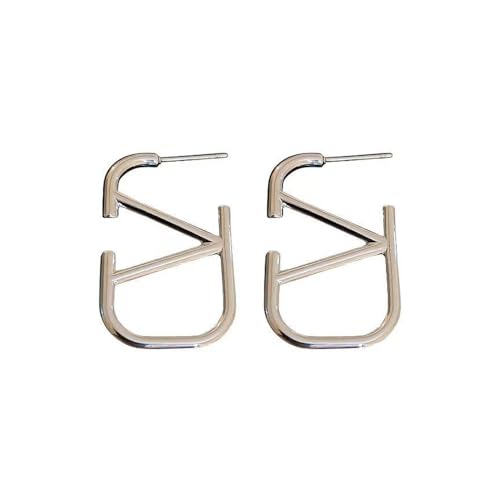 XIWCAFC 14 K Gold Ohrringe,Chunky Earrings für Damen,Dicke Creolen Hypoallergene Ohrringe V Brief Ohrstecker, ModesSchmuck für Frauen Geschenke (Silber) von XIWCAFC