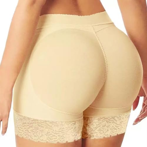XIWCAFC Damen Butt Lifter Taille Enhancer Shapewear mit 2 Herausnehmbarer Hüfte Pads Po Push Up Bauchweg Unterhose Hosen Shape Figurformend Miederpants Shorts Unterwäsche Miederhose (Beige, S) von XIWCAFC