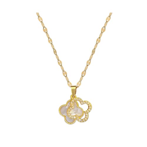 XIWCAFC Kette Damen 925 Sterling Silber Vierblättriges Kleeblatt Anhänger Halskette Silber kettenanhänger 18 Vergoldete Halsketten mit Zirkone,Schmuck Für Frauen Und Mädchen Geburtstags (Weiss) von XIWCAFC