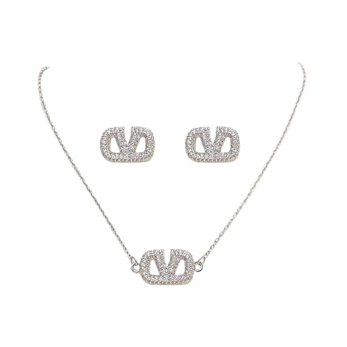XIWCAFC Schmuckset für Damen, Sterling Silber Hypoallergene Vergoldete Schmuck Set, Buchstabe V Geometrische Tropfen Ohrringe Gold Hängend Dupes Schmuck Geschenke für Frauen Muttertag (Silber) von XIWCAFC