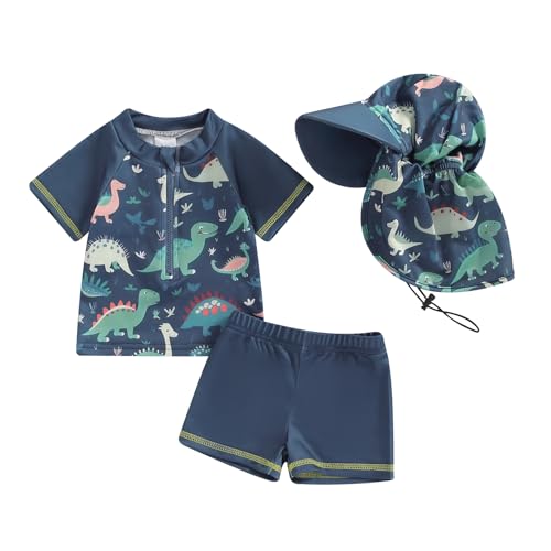 Baby-Badeanzug für Jungen, 3-teilig, UV-Schutz, Langarm-T-Shirt + Badeshorts + Sonnenhut, Badeanzug, Schwimmbad, Strand, dunkelblau, 2- 3 Jahre Baby-Badeanzug für Jungen, 3-teilig, UV-Schutz, Langarm-T-Shirt + Badeshorts + Sonnenhut, Badeanzug, Schwimmbad, Strand, dunkelblau, 2- 3 Jahre von XIXIMAON