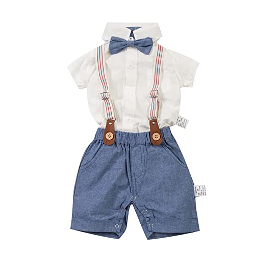 Jungen Gentleman Sling Shorts Set Neugeborenes Baby Kleinkind Jungen Frühling Sommer Kleidung Sling Set Langarm Revers Jumpsuit Hemd Casual Loose, blau, 86-92 von XIXIMAON