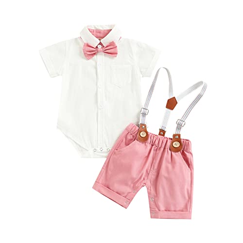 Jungen Gentleman Sling Shorts Set Neugeborenes Baby Kleinkind Jungen Frühling Sommer Kleidung Sling Set Langarm Revers Jumpsuit Hemd Casual Loose, rose, 92 von XIXIMAON