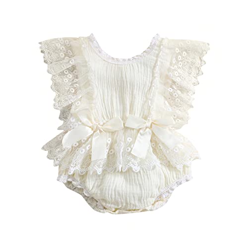 XIXIMAON Baby Mädchen Body Langarmbody Spitzen Strampler Rüschen Bodysuit Stickerei Quaste Body Einteiler Schulterfrei Baumwolle Weich Taufe Onesie Prinzessin Kleidung Sommer Outfit von XIXIMAON