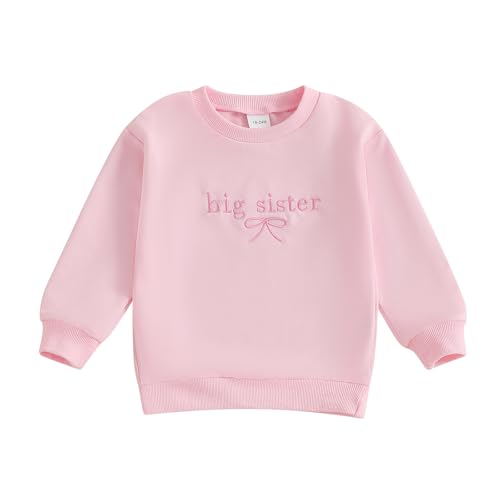 XIXIMAON Baby Mädchen Herbst Kleidung Große Schwester Kleine Schwester Passendes Outfit Neugeborene Brief Schleife Stickerei Langarm Strampler Kinder Sweatshirt Winter Tops, hellrosa, 3-4 Years von XIXIMAON