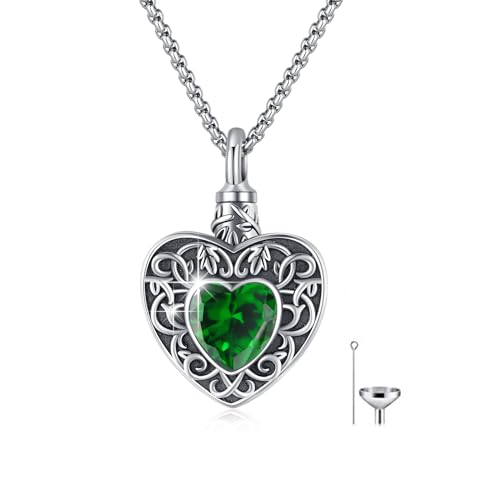 Herz Kremation Schmuck Urne Halsketten für Asche für Frauen Männer 925 Sterling Silber Mai Smaragd Kremation Anhänger Halskette Geburtsstein Memorial Geschenke Herz-Schmuck für menschliche Asche Herz Kremation Schmuck Urne Halsketten für Asche für Frauen Männer 925 Sterling Silber Mai Smaragd Kremation Anhänger Halskette Geburtsstein Memorial Geschenke Herz-Schmuck für menschliche Asche von XIXLES