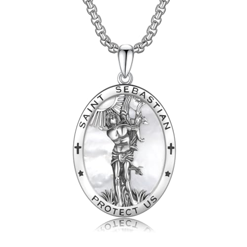 XIXLES 925 Sterling Silber Oval Saint Sebastian Medaille Anhänger Halskette Saint Sebastian Schutz Schmuck Geschenk von XIXLES
