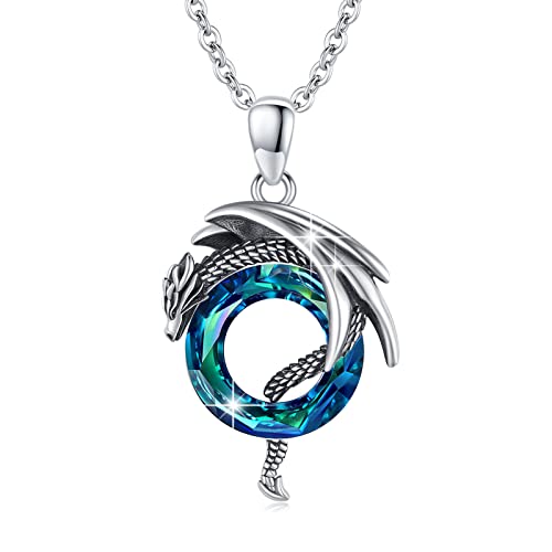 XIXLES Drachen Kette Drachen Kristall Kette 925 Sterling Silber Drachen Halskette Anhänger Schmuck Geschenke für Damen Herren Teenager von XIXLES