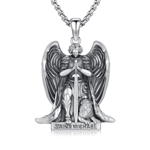 XIXLES Erzengel Michael Halskette 925 Sterling Silber Heiliger Michael Kette Religiöse Amulett Geschenke Schutz Schmuck Herren von XIXLES