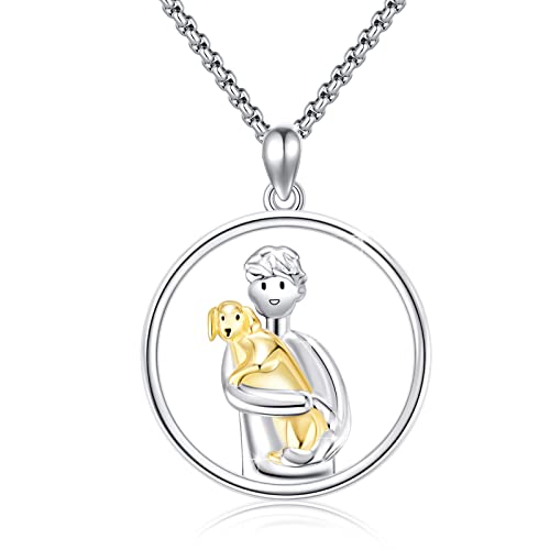 XIXLES Hund Kette Schmuck Hund Halskette 925 Sterling Silber Ketten Hund Anhänger Schmuck Geschenk für Hundeliebhaber Männer Frauen (Männer und Hund) von XIXLES