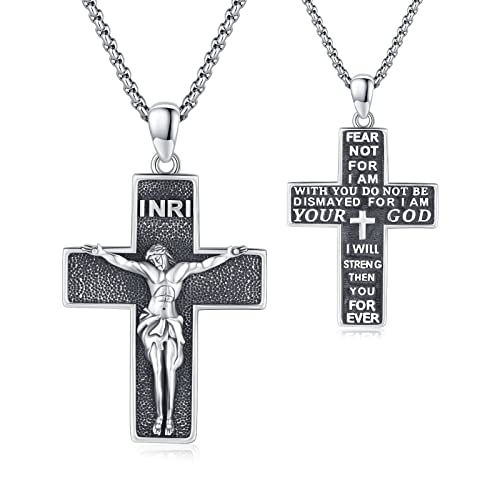 XIXLES Jesus Kruzifix Halskette 925 Sterling Silber Religiöse Halsketten Christus Jesus Kreuz Anhänger Christliches Amulett Schutz Konfirmation Schmuck Geschenke für Männer Frauen Jungen Mädchen von XIXLES