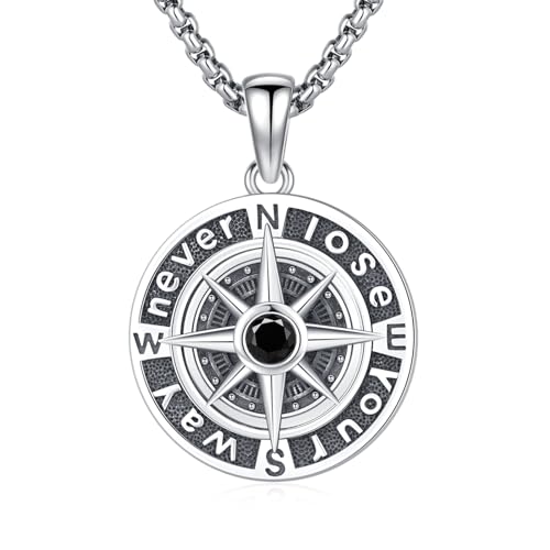 XIXLES Kompass Halskette 925er Sterling silber Kompass Anhänger Halskette für Männer Freundschafts Talisman, Reise Halskette, inspirierender Schmuck Geschenk für Frauen und Männer von XIXLES