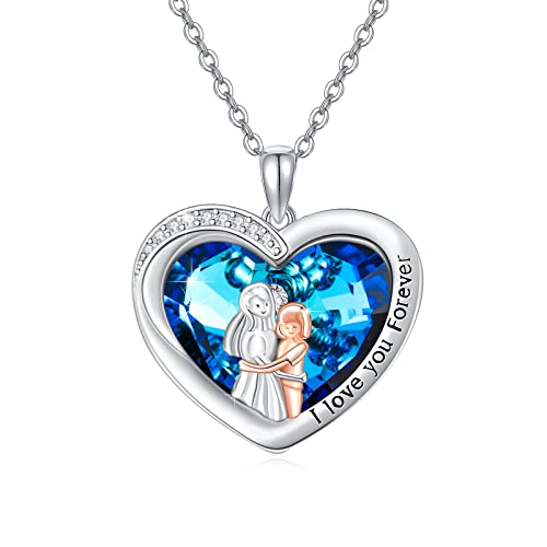 XIXLES Mutter Tochter Kette Herz Kristall Halskette 925 Sterling Silber Herz Anhänger Mutter und Tochter Ketten Silber Schmuck Geschenk für Mutter Tochter Muttertag von XIXLES