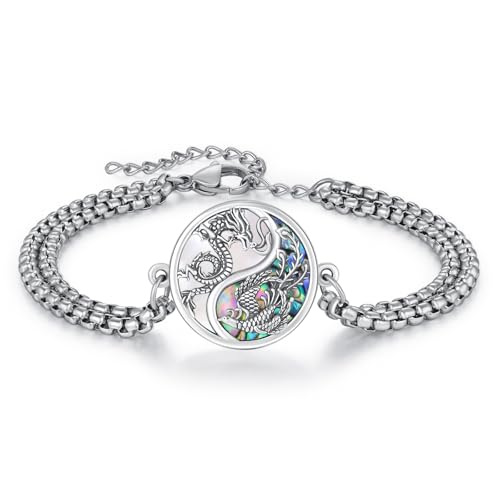 Phönix und Drache Armband 925 Sterling Silber Phönix Drache Abalone Muschel Armbänder Phönix und Drache Charms Link Chain Armband Schmuck für Frauen Männer von XIXLES