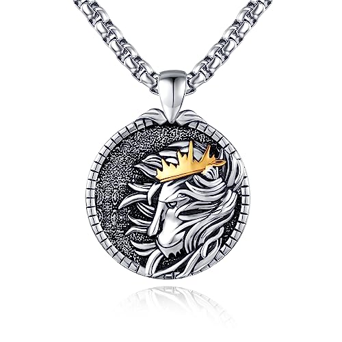 XIXLES Löwen Halskette aus 925er Sterling silber 3D Löwenkopf Anhänger geprägte Löwenkopf Medaille Charm feiner Löwen Schmuck Geschenk für Männer Frauen Jungen von XIXLES