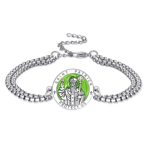 XIXLES Saint Patrick Armband für Männer Frauen 925 Sterling Silber St Patrick Link Kette Armbänder Schutz Amulett Armbänder St Patricks Day Schmuck Geschenke von XIXLES