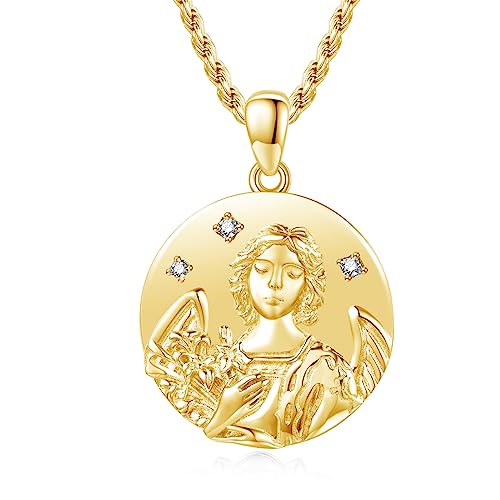 Saint Raphael Halskette Sterling Silber vergoldet Erzengel St Raphael Medaillon Runde Gold Erzengel Raphael Anhänger religiösen Talisman Schmuck für Frauen Männer von XIXLES
