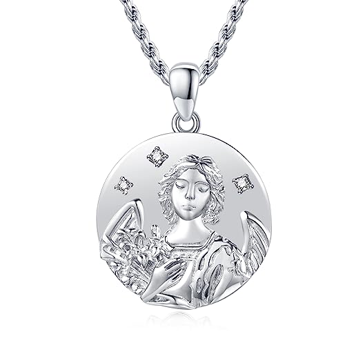 XIXLES Saint Raphael-Halskette aus massivem 925er-Sterlingsilber mit graviertem rundem Medaillon, antiker religiöser Beschützer-Talisman-Anhänger von XIXLES