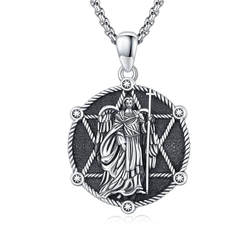 XIXLES Saint Uriel Halskette 925 Sterling Silber Erzengel St Uriel Anhänger Halskette Saint Uriel Medaille Schutz Amulett Halskette Christentum Schmuck Geschenke für Männer Jungen von XIXLES