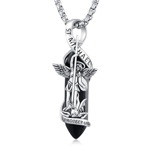 XIXLES Sankt Michael Halskette 925 Sterling Silber Schwarz Heilung Kristall Sankt Michael Anhänger Erzengel Halskette Religiöses Amulett Schutz Schmuck für Männer von XIXLES