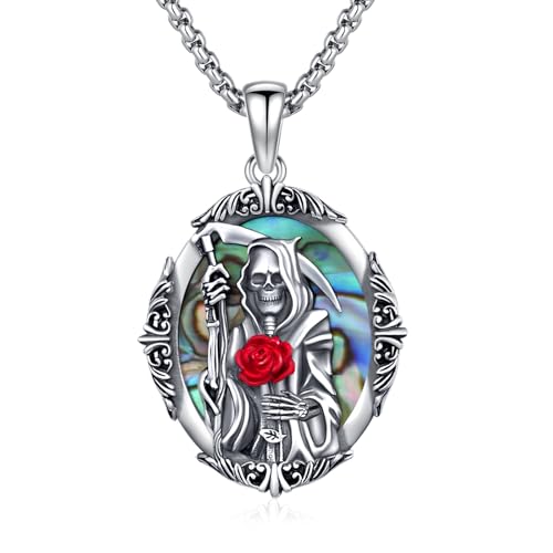 XIXLES Santa Muerte Halskette 925 Sterling Silber Sensenmann Medaille Anhänger Heiliger Tod Amulett Schmuck für Frauen und Männer XIXLES Santa Muerte Halskette 925 Sterling Silber Sensenmann Medaille Anhänger Heiliger Tod Amulett Schmuck für Frauen und Männer von XIXLES