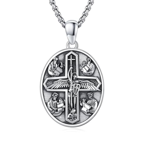 XIXLES St Michael Halskette für Männer 925 Sterling Silber Vier Heilige Erzengel Medaille Medaillon Vier Wege Heiliger Amulett Schutz Halskette Religiöser Schmuck von XIXLES