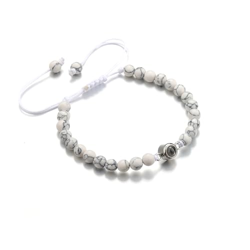 XIYINTA Ich liebe dich 100 Sprachen Paare Armband Einstellbare Natur Stein Perlen Armbänder Liebe Versprechen Armband Geschenke für Sie und Ihn (#2 Weiße Perlen) von XIYINTA