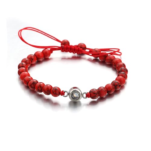 XIYINTA Ich liebe dich 100 Sprachen Paare Armband Einstellbare Natur Stein Perlen Armbänder Liebe Versprechen Armband Geschenke für Sie und Ihn (#3 Rote Perlen) von XIYINTA
