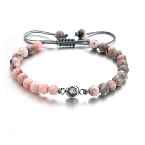 XIYINTA Ich liebe dich 100 Sprachen Paare Armband Einstellbare Natur Stein Perlen Armbänder Liebe Versprechen Armband Geschenke für Sie und Ihn (#6 Graue Perlen) von XIYINTA