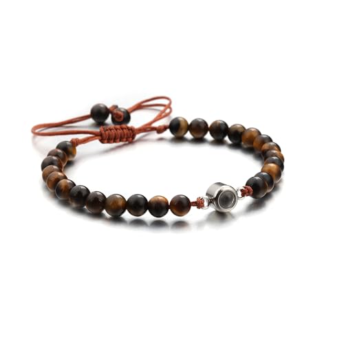 XIYINTA Ich liebe dich 100 Sprachen Paare Armband Einstellbare Natur Stein Perlen Armbänder Liebe Versprechen Armband Geschenke für Sie und Ihn (#7 Tigerauge Perlen) von XIYINTA