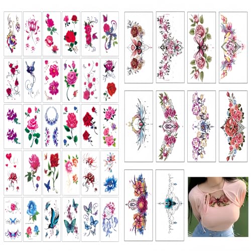 40 Blatt wasserdichte Blumen temporäre Tattoos Aufkleber, Rosen, Schmetterlinge und mehrfarbige Körperkunst-Tattoos für Frauen und Mädchen 40 Blatt wasserdichte Blumen temporäre Tattoos Aufkleber, Rosen, Schmetterlinge und mehrfarbige Körperkunst-Tattoos für Frauen und Mädchen von XIZHI