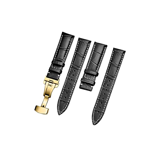 XJBCOD YIYOU Carouse Armband 18mm 19mm 20mm 21mm 22mm 24mm Kalbsleder Uhrenarmband Schmetterling Schnalle Strap Armband Zubehör Armbänder (Color : Gold-Black-A, Size : 20mm) von XJBCOD