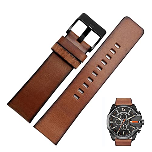 XJBCOD YIYOU Retro Echtes Lederarmband Kompatibel mit Diesel DZ4343 DZ4323 DZ7406. Uhrenband Vintage italienisches Leder 22mm 24mm 26mm Männer Armband (Color : Brown black clasp, Size : 24mm) von XJBCOD