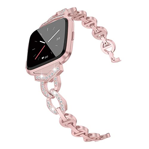 XJBCOD YIYOU Strap Fit for Fitbit Versa 3/2/1 Smart Watch mit Diamant Classic Herrenuhr Frauen Armband Ersatz Handgelenk Band Zubehör (Color : Pink, Size : For fitbit 1 or 2) von XJBCOD